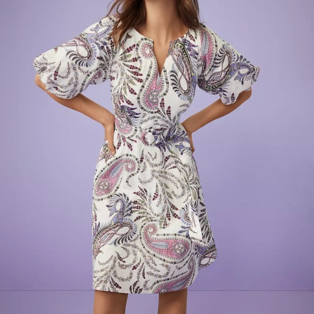 LOFT Paisley Print Midi Dress - White, Purple, Pink